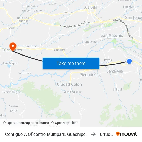 Contiguo A Oficentro Multipark, Guachipelín De Escazú to Turrúcares map