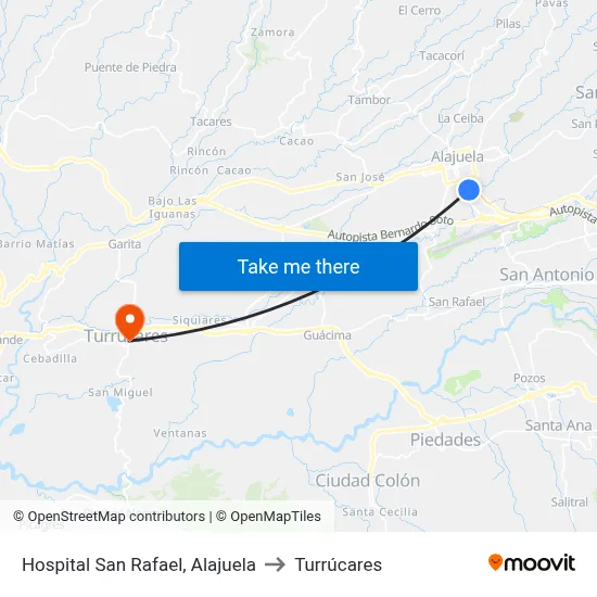 Hospital San Rafael, Alajuela to Turrúcares map