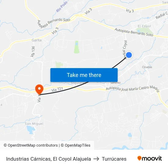 Industrias Cárnicas, El Coyol Alajuela to Turrúcares map