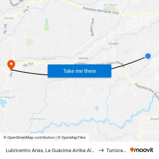 Lubricentro Arias, La Guácima Arriba Alajuela to Turrúcares map