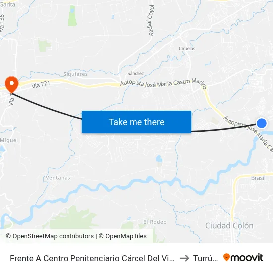 Frente A Centro Penitenciario Cárcel Del Virilla, La Reforma Alajuela to Turrúcares map