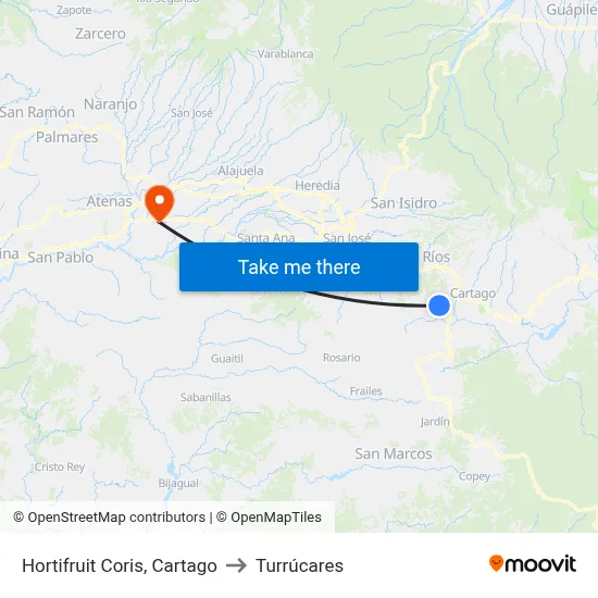 Hortifruit Coris, Cartago to Turrúcares map