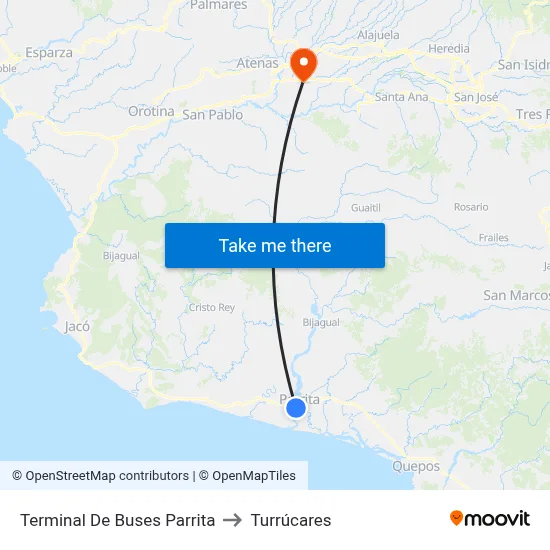 Terminal De Buses Parrita to Turrúcares map