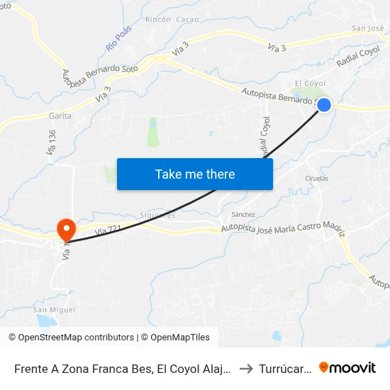 Frente A Zona Franca Bes, El Coyol Alajuela to Turrúcares map