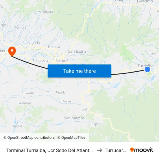 Terminal Turrialba, Ucr Sede Del Atlántico to Turrúcares map