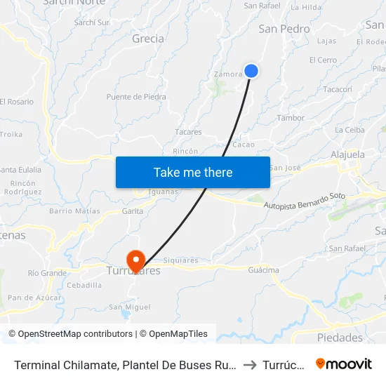 Terminal Chilamate, Plantel De Buses Rubier Rojas to Turrúcares map