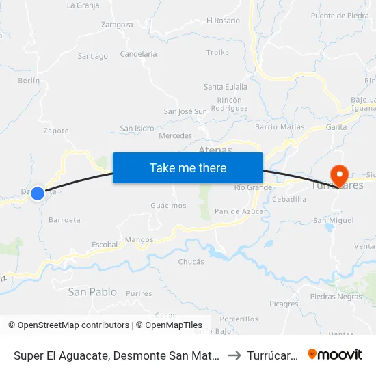Super El Aguacate, Desmonte San Mateo to Turrúcares map