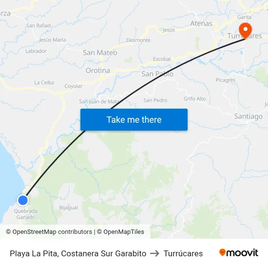 Playa La Pita, Costanera Sur Garabito to Turrúcares map