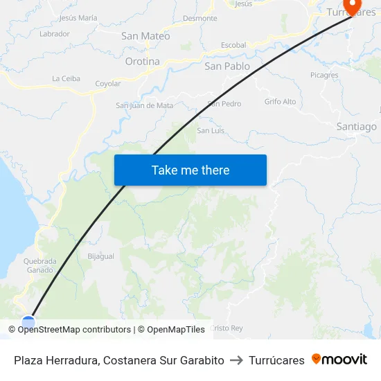 Plaza Herradura, Costanera Sur Garabito to Turrúcares map