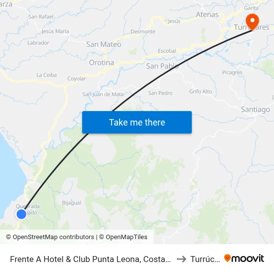Frente A Hotel & Club Punta Leona, Costanera Sur Garabito to Turrúcares map