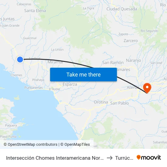 Intersección Chomes Interamericana Norte, Puntarenas to Turrúcares map