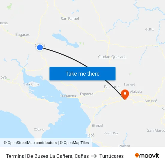 Terminal De Buses La Cañera, Cañas to Turrúcares map