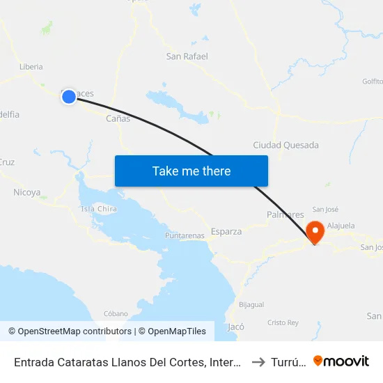 Entrada Cataratas Llanos Del Cortes, Interamericana Norte Bagaces to Turrúcares map