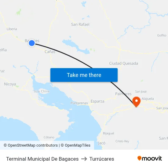 Terminal Municipal De Bagaces to Turrúcares map