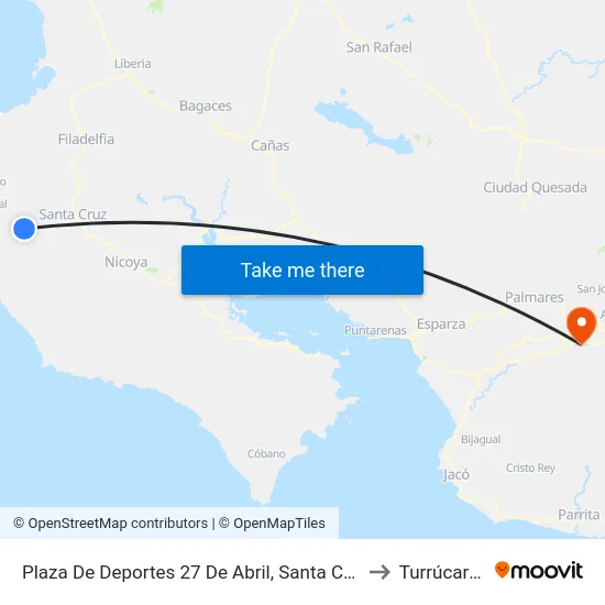 Plaza De Deportes 27 De Abril, Santa Cruz to Turrúcares map