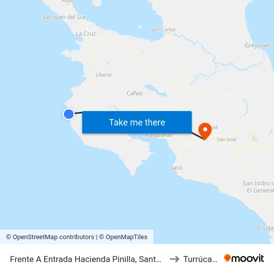 Frente A Entrada Hacienda Pinilla, Santa Cruz to Turrúcares map