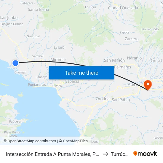 Intersección Entrada A Punta Morales, Puntarenas to Turrúcares map