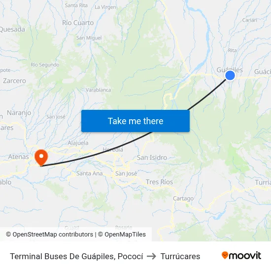 Terminal Buses De Guápiles, Pococí to Turrúcares map