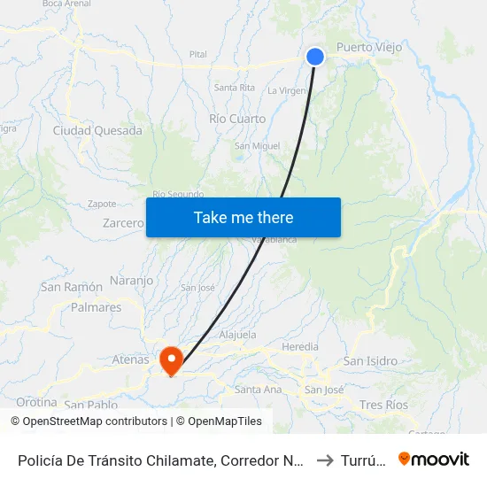 Policía De Tránsito Chilamate, Corredor Noratlántico Sarapiquí to Turrúcares map
