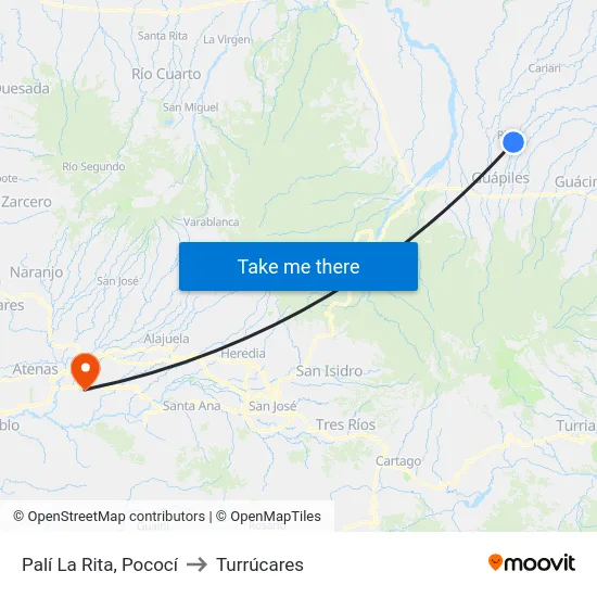 Palí La Rita, Pococí to Turrúcares map