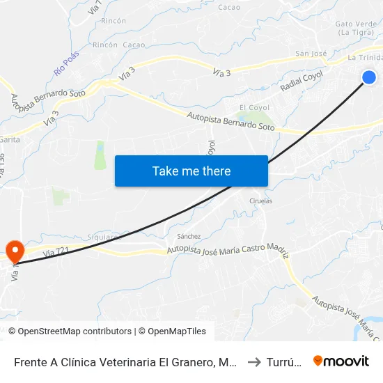 Frente A Clínica Veterinaria El Granero, Montecillos Alajuela to Turrúcares map