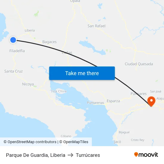 Parque De Guardia, Liberia to Turrúcares map