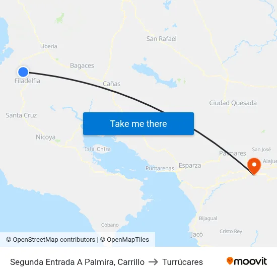 Segunda Entrada A Palmira, Carrillo to Turrúcares map