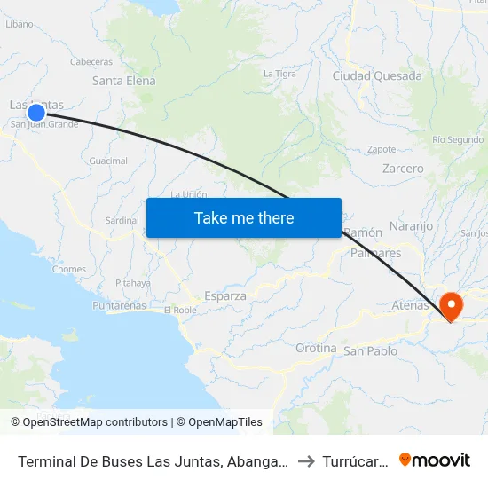Terminal De Buses Las Juntas, Abangares to Turrúcares map