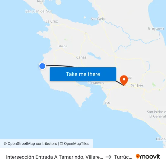 Intersección Entrada A Tamarindo, Villareal Santa Cruz to Turrúcares map