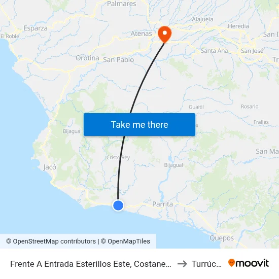 Frente A Entrada Esterillos Este, Costanera Sur Parrita to Turrúcares map
