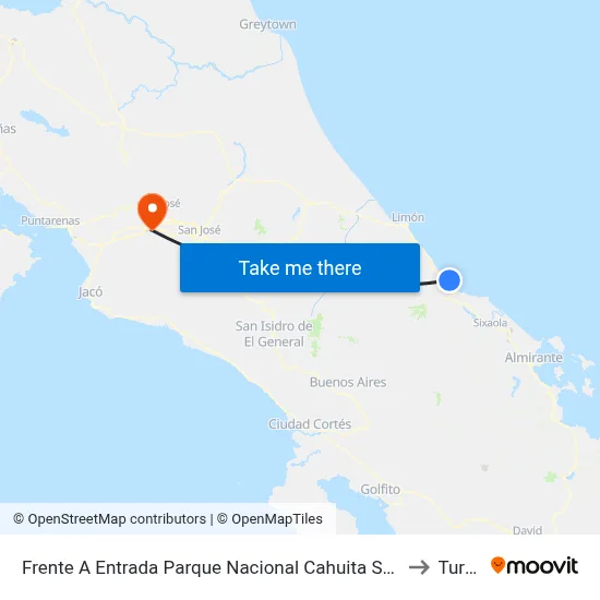 Frente A Entrada Parque Nacional Cahuita Sector Puerto Vargas, Corredor Caribe Talamanca to Turrúcares map
