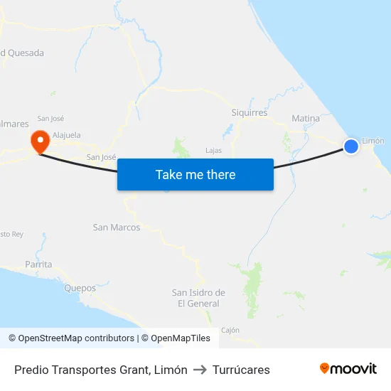 Predio Transportes Grant, Limón to Turrúcares map