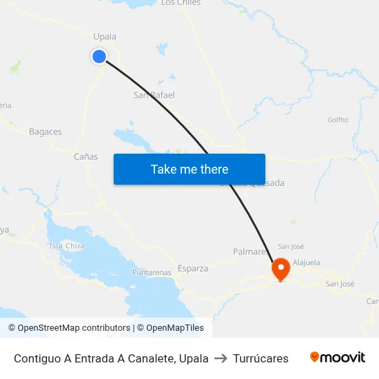 Contiguo A Entrada A Canalete, Upala to Turrúcares map