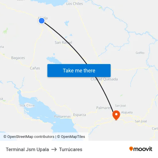 Terminal Jsm Upala to Turrúcares map