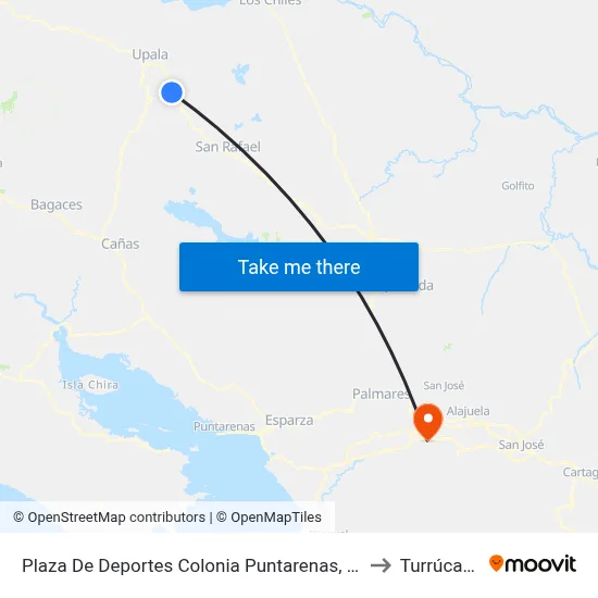 Plaza De Deportes Colonia Puntarenas, Upala to Turrúcares map