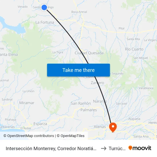Intersección Monterrey, Corredor Noratlántico San Carlos to Turrúcares map