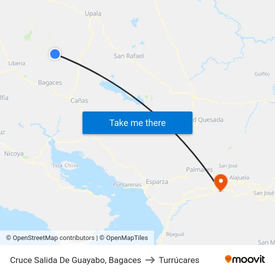 Cruce Salida De Guayabo, Bagaces to Turrúcares map
