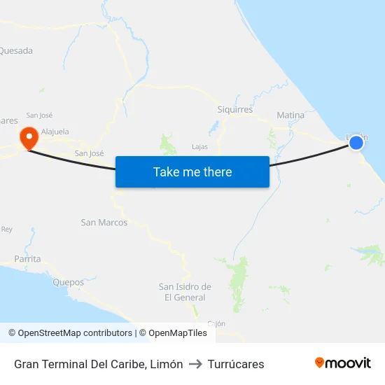 Gran Terminal Del Caribe, Limón to Turrúcares map