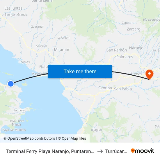 Terminal Ferry Playa Naranjo, Puntarenas to Turrúcares map