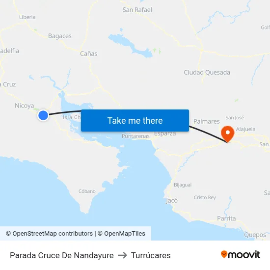Parada Cruce De Nandayure to Turrúcares map