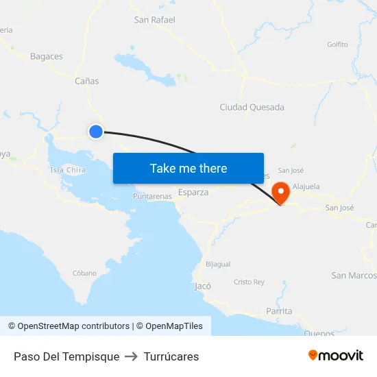 Paso Del Tempisque to Turrúcares map