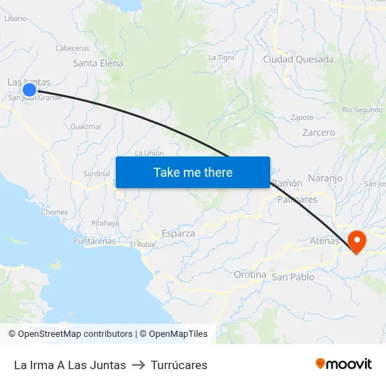 La Irma A Las Juntas to Turrúcares map