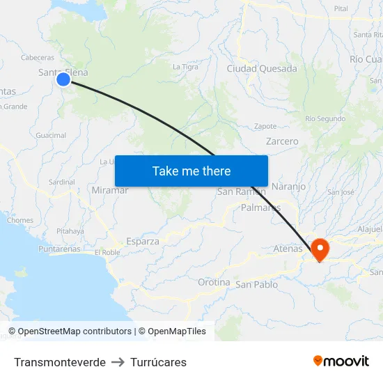 Transmonteverde to Turrúcares map