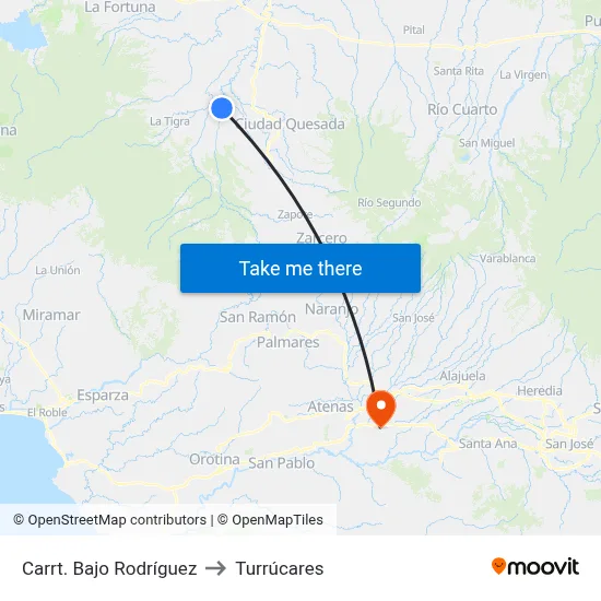 Carrt. Bajo Rodríguez to Turrúcares map