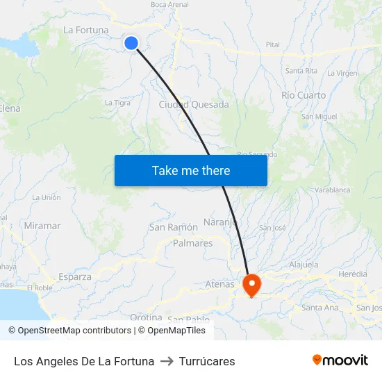 Los Angeles De La Fortuna to Turrúcares map
