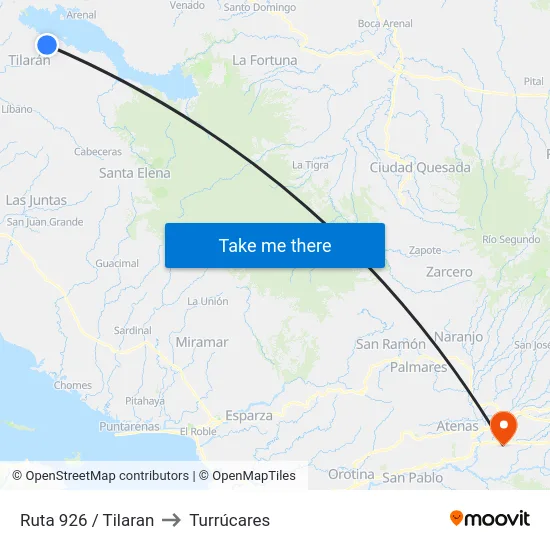 Ruta 926 / Tilaran to Turrúcares map