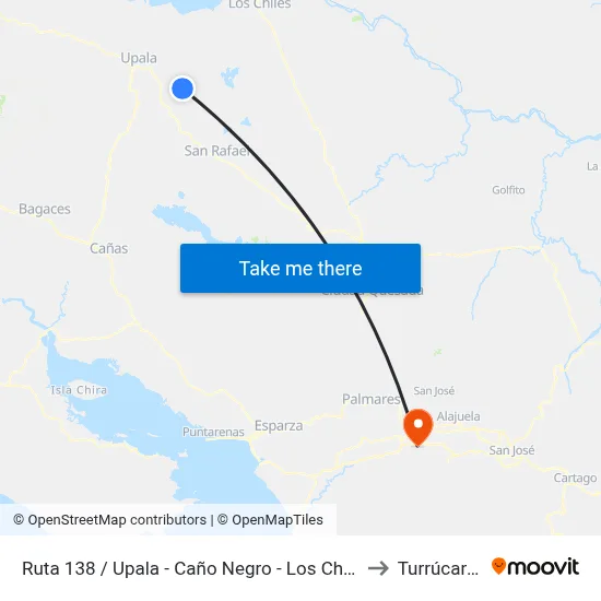 Ruta 138 / Upala - Caño Negro - Los Chiles to Turrúcares map