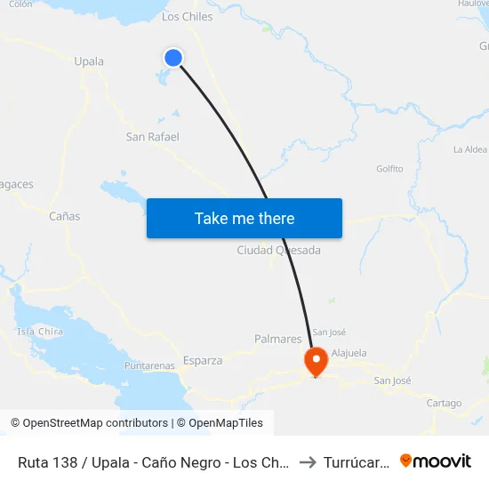 Ruta 138 / Upala - Caño Negro - Los Chiles to Turrúcares map