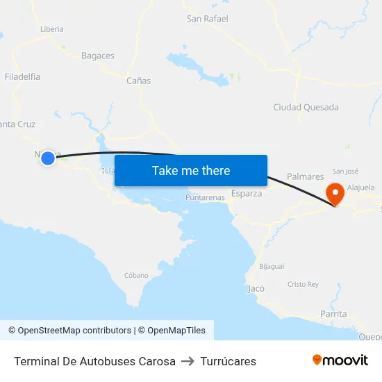 Terminal De Autobuses Carosa to Turrúcares map