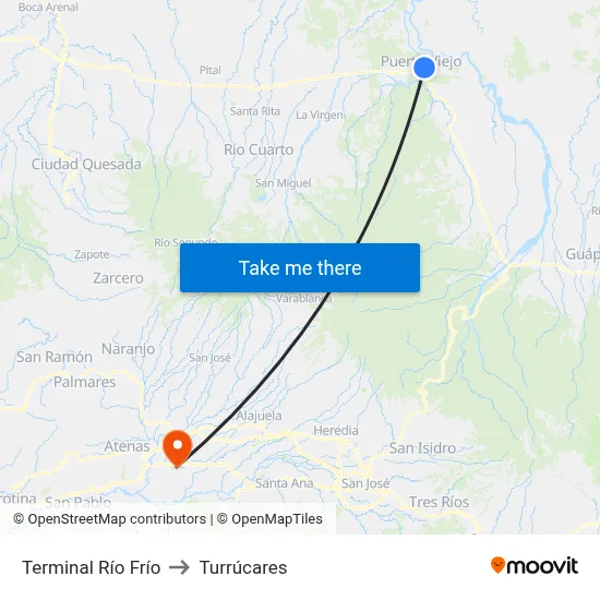Terminal Río Frío to Turrúcares map